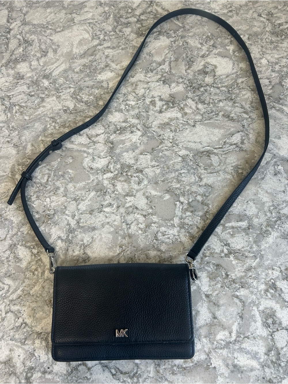 Michael Kors Black Pebble Leather MK Logo Crossbody